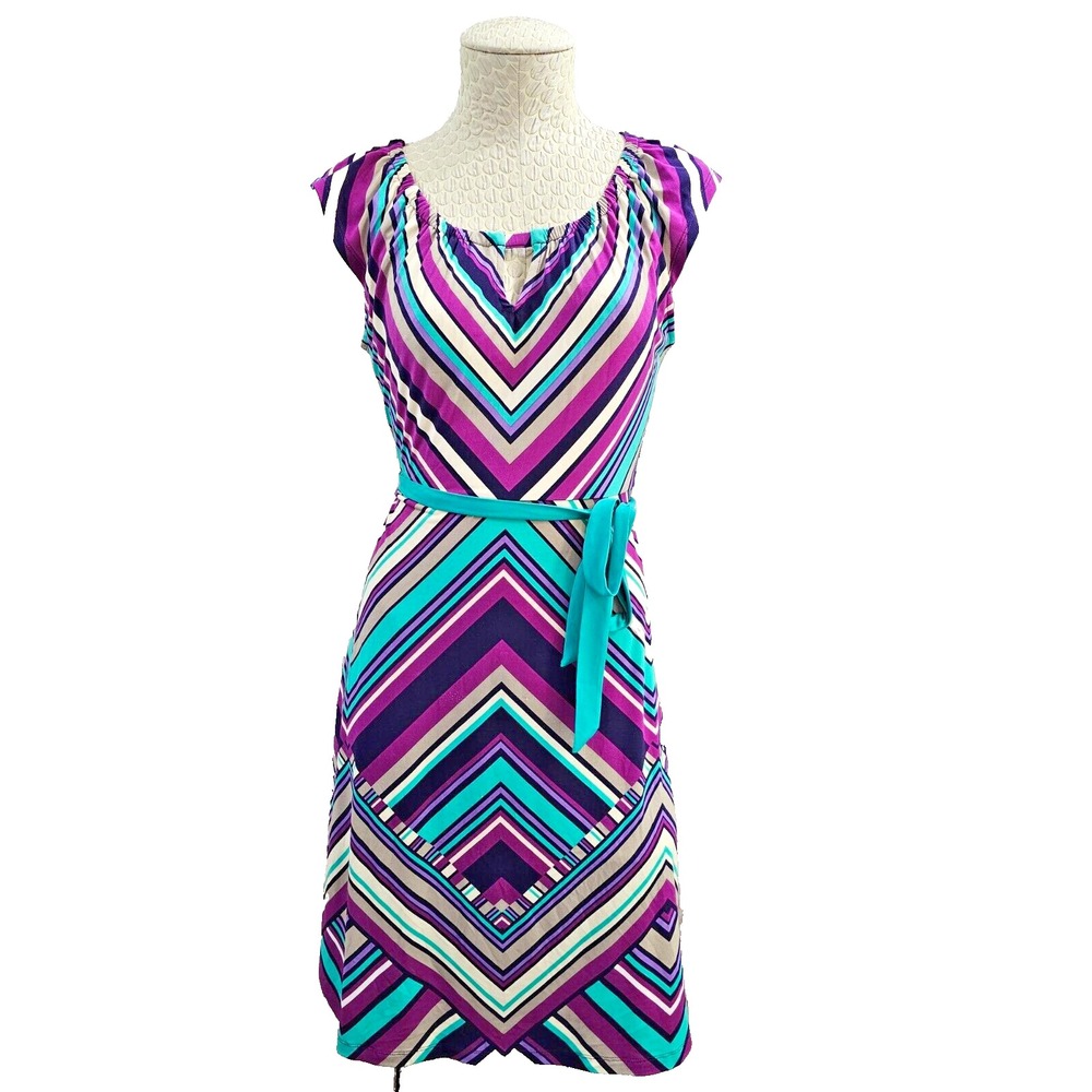 Apt. 9 Women's Small Tie Waist A-Line Summer Dress Short Sleeve Striped EUC